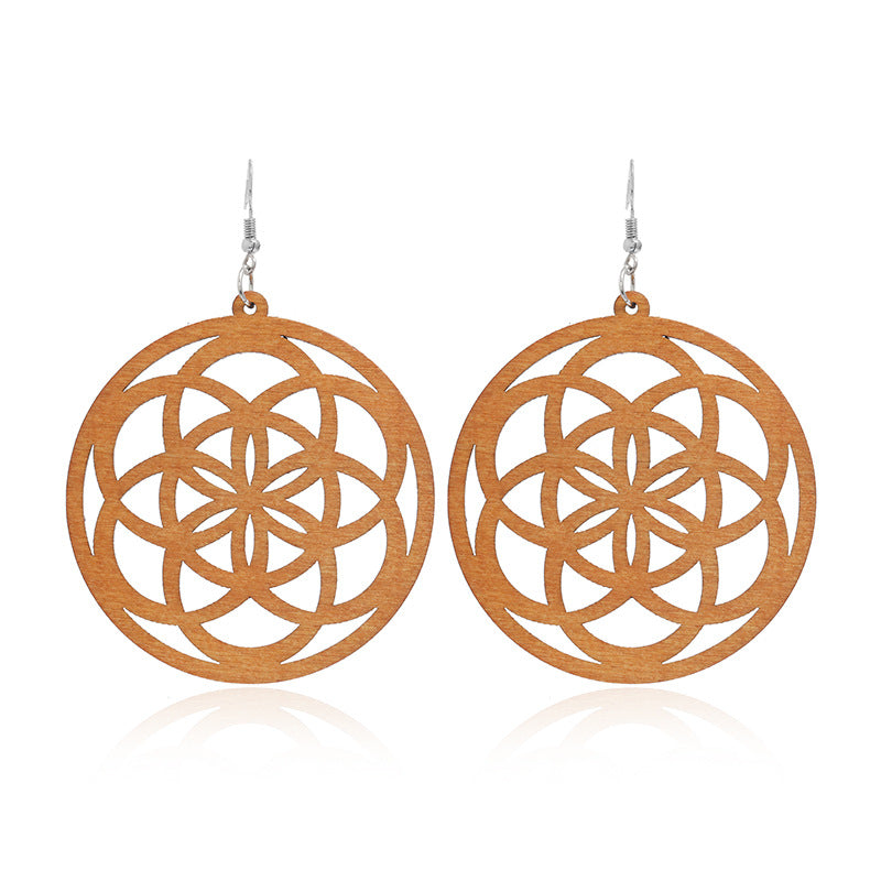 Wholesale Wood Geometric Hollow Earrings